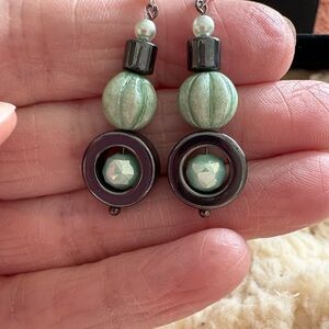 Hand Crafted Teal Crystal and Hematite Beaded Earrings
